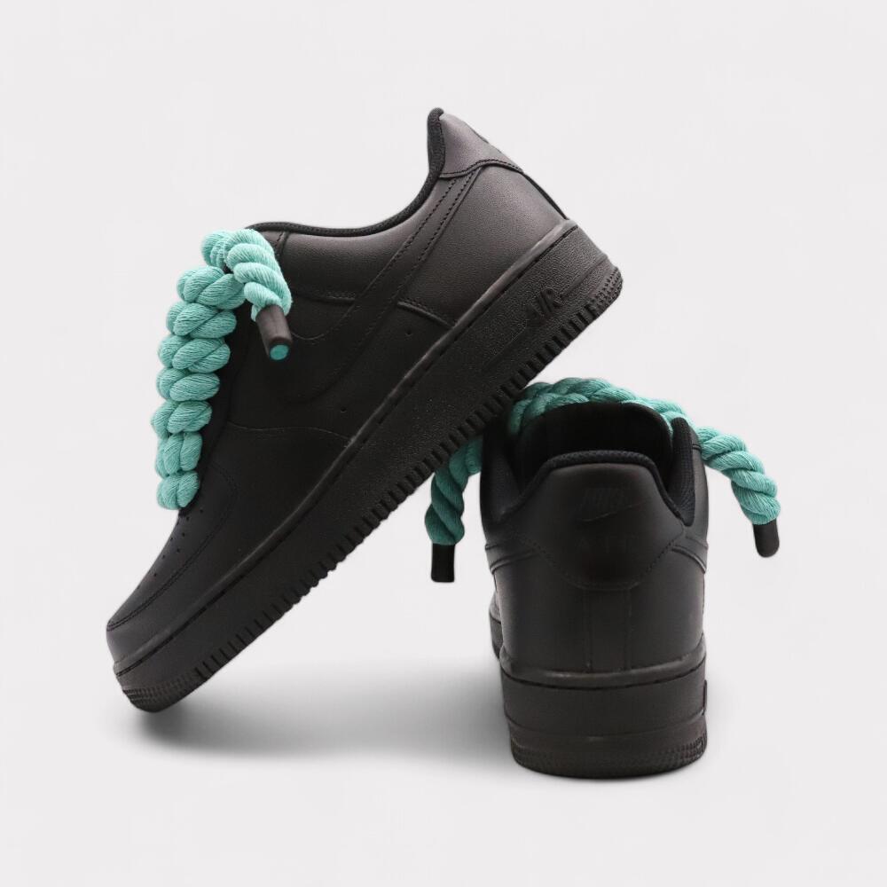 Nike Air Force 1 Black - Rope Lace Black 3/4