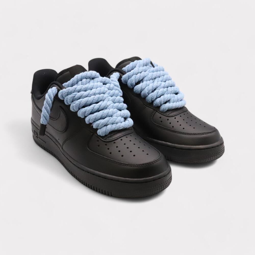 Nike Air Force 1 Black - Rope Lace Light Blue 2/4