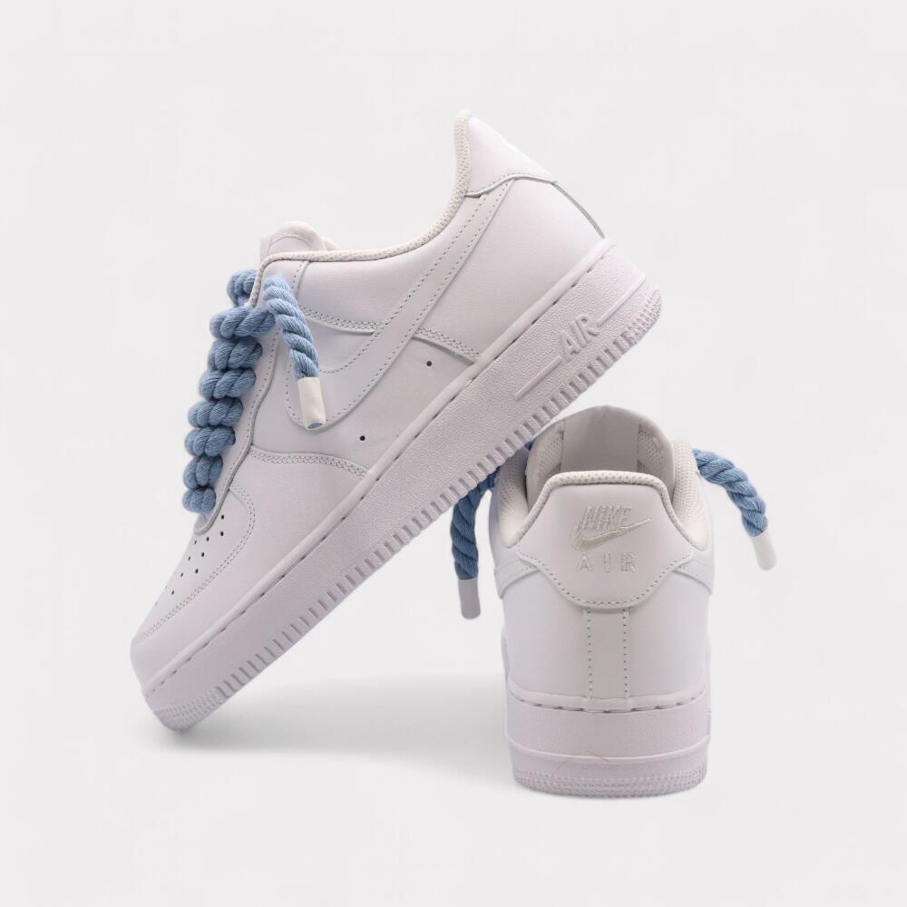 Nike Air Force 1 White - Rope Lace Light Blue 3/4