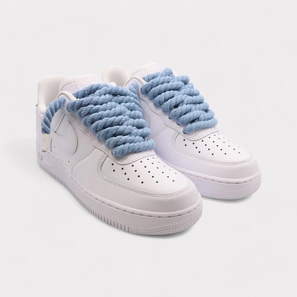 Nike Air Force 1 White - Rope Lace Light Blue 2/4
