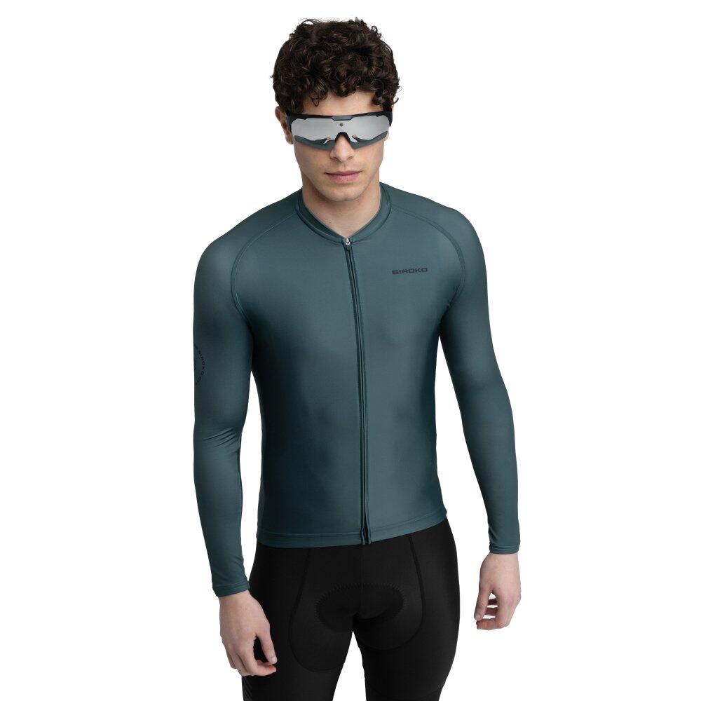 SIROKO Pánský cyklistický dres s dlouhým rukávem M2 Gravel Vojenská Zelená
