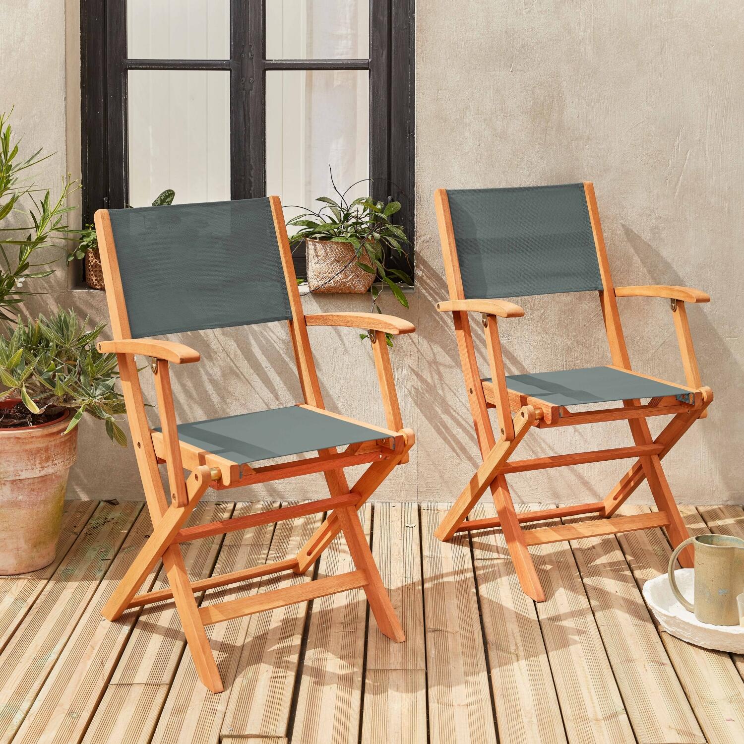 Cadeira de jardim dobrável em madeira, set de 2, verde caqui