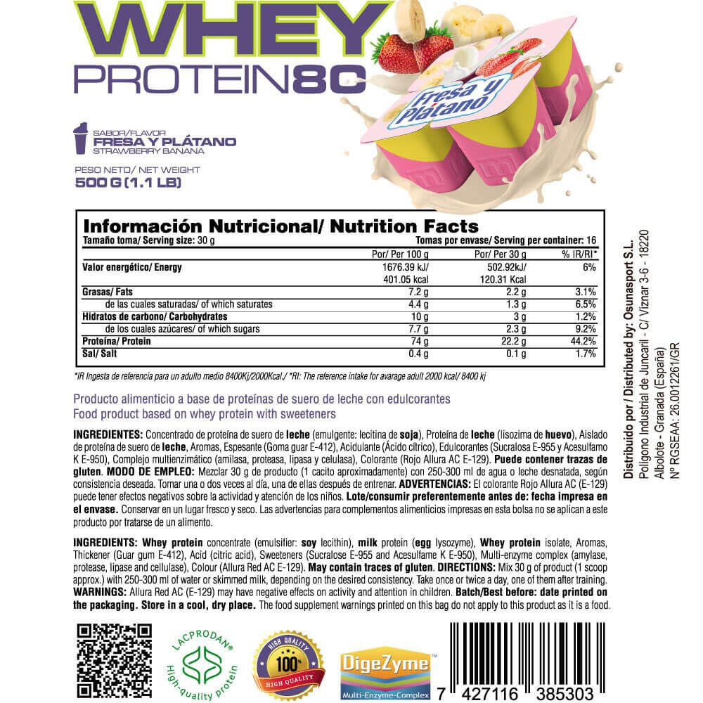 Whey Protein80 - 500 g di MASmusculo  alla fragola e banana 5/6