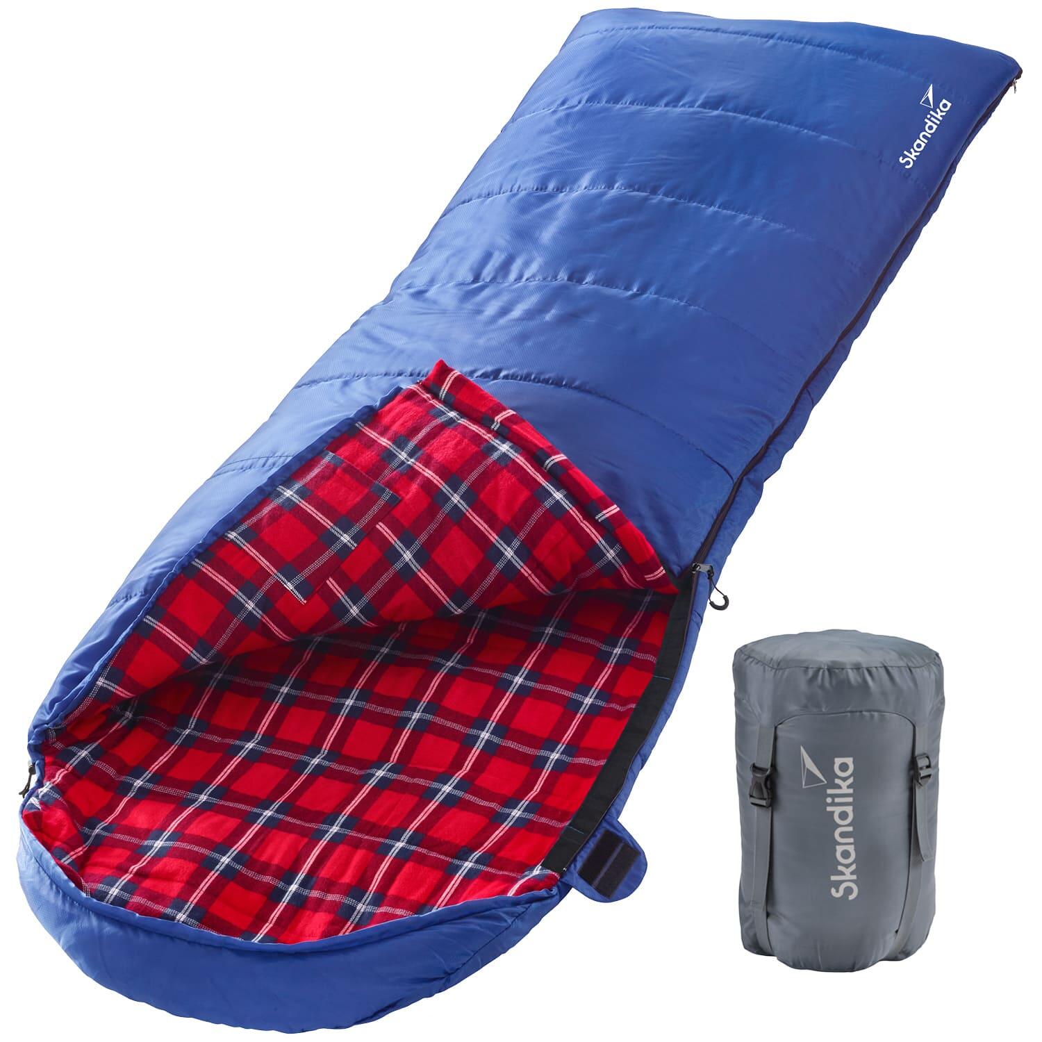 SKANDIKA Slaapzak Dundee - kampeerslaapzak - 220x80 cm - katoen flanel - Rits rechts