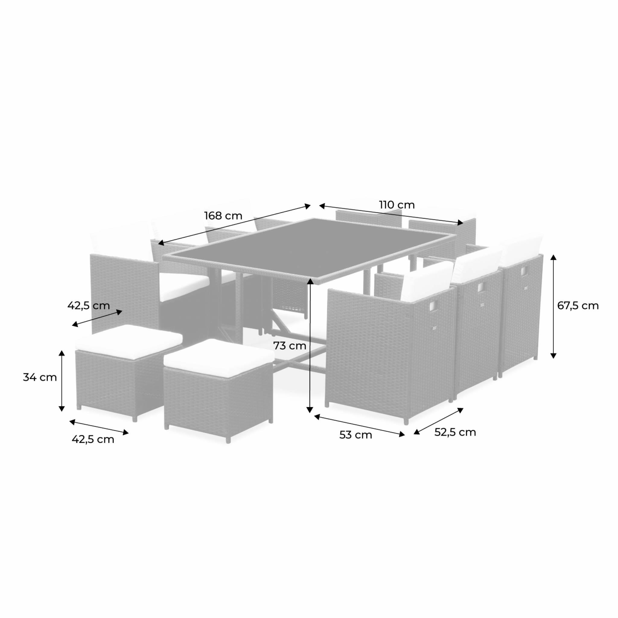 Mesa de jardim embutida em resina, 10 cadeirões, Beige 6/6