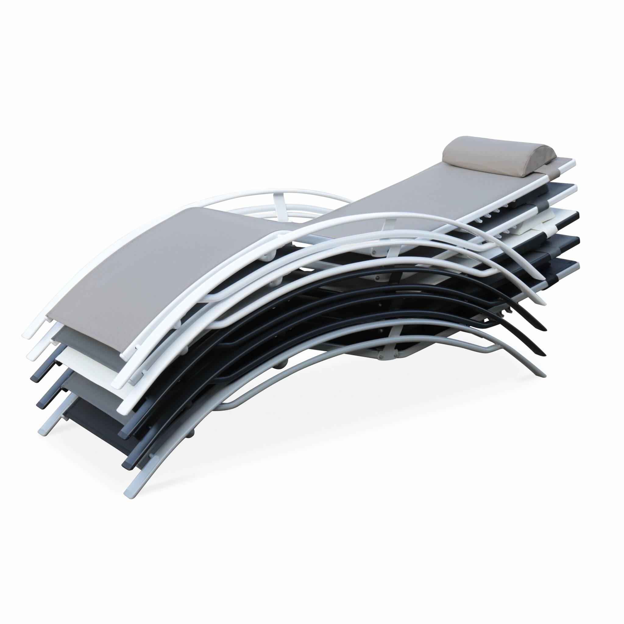 Tumbona de aluminio textileno, set de 2, Blanco 6/6