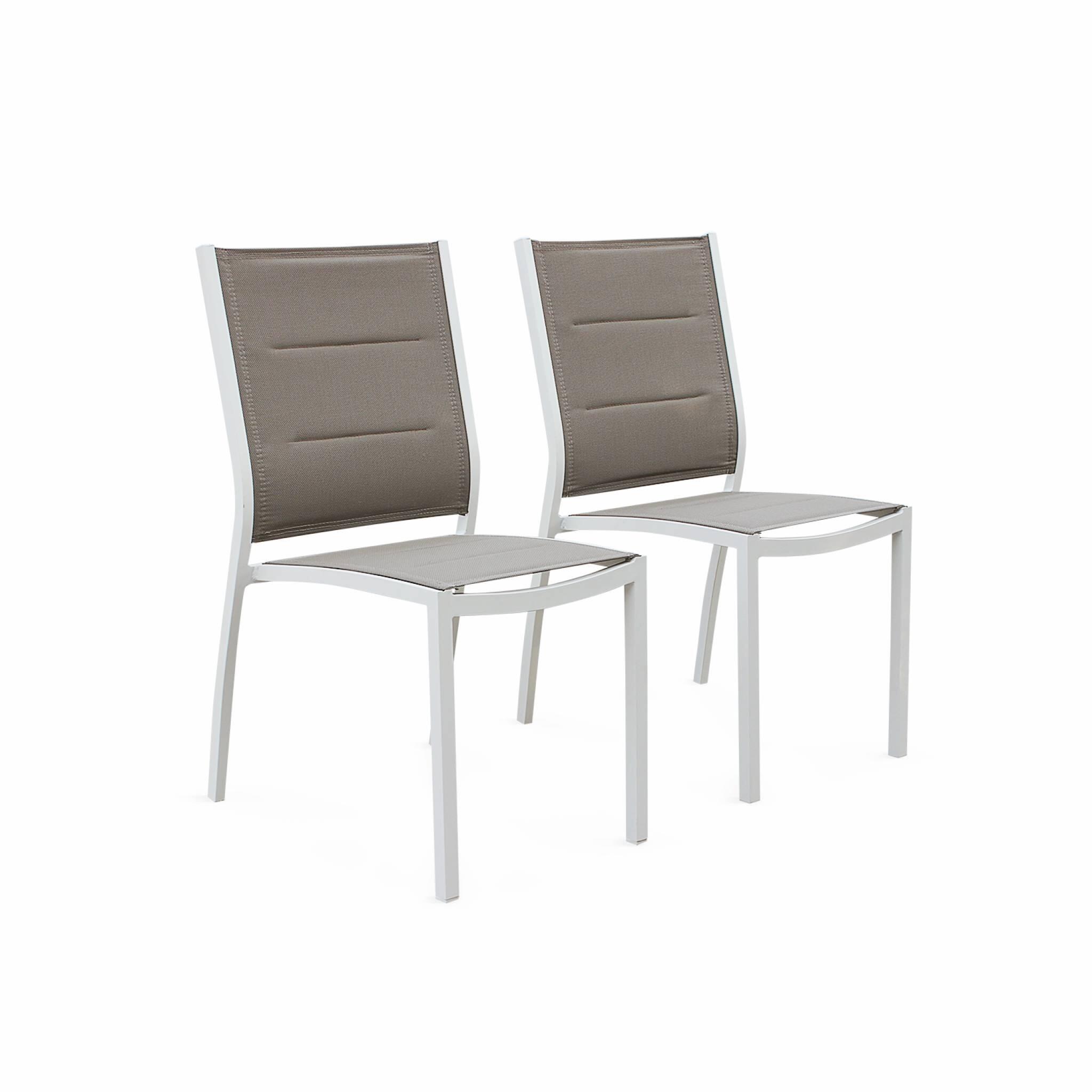 Mesa de jardín extensible de aluminio con 6 sillas, Blanco 6/6