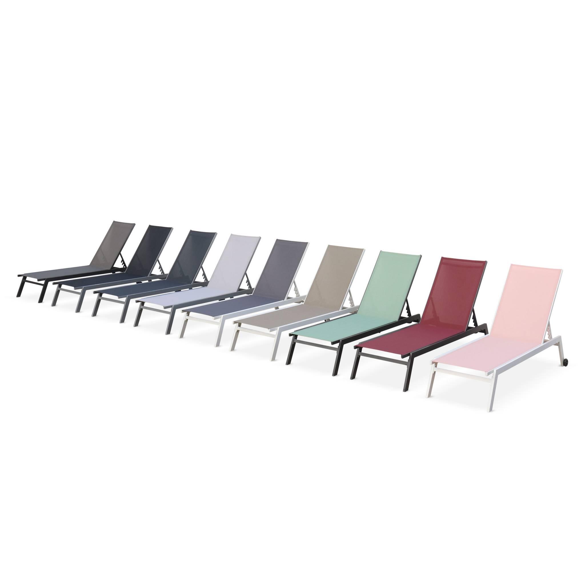 Tumbona de aluminio de multiposición con ruedas, set de 2, Blanco 4/6