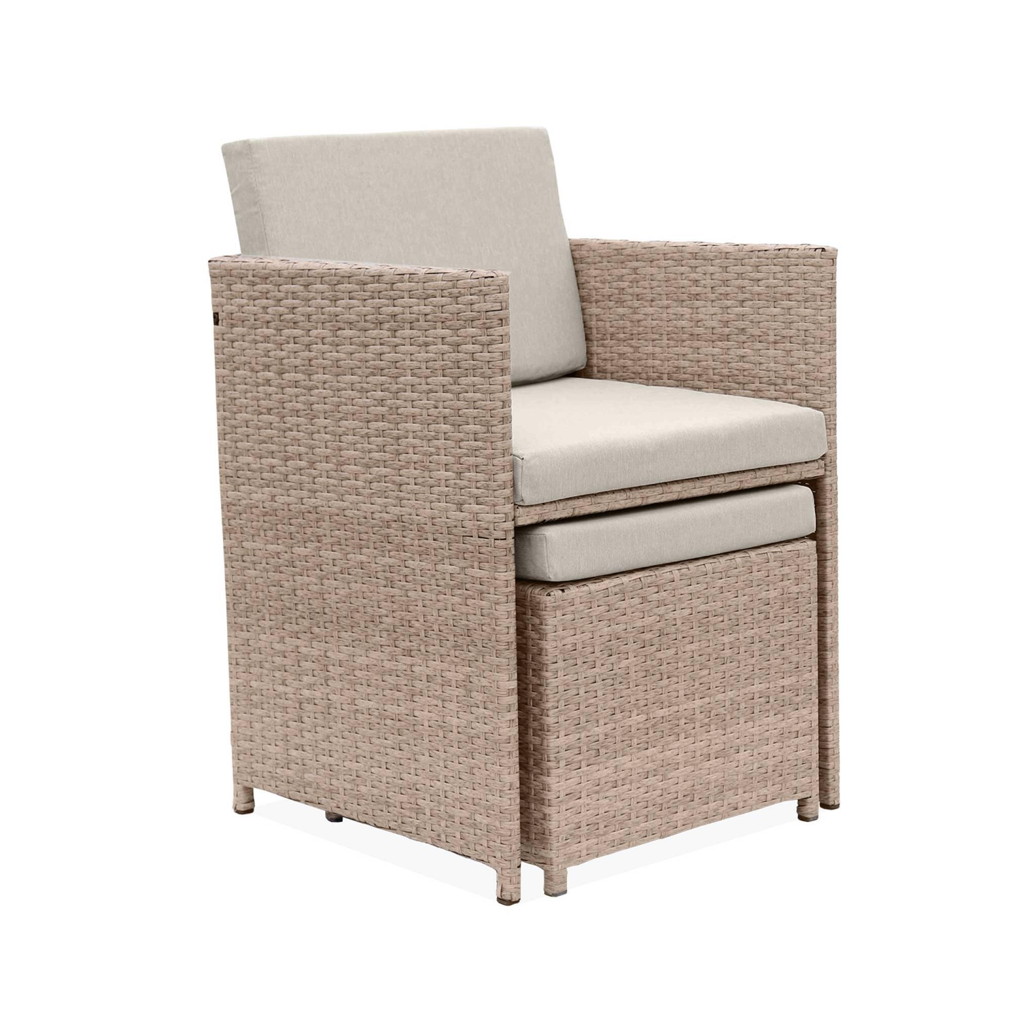 Mesa de jardim embutida em resina tecida, 8 cadeirões, Beige 6/6
