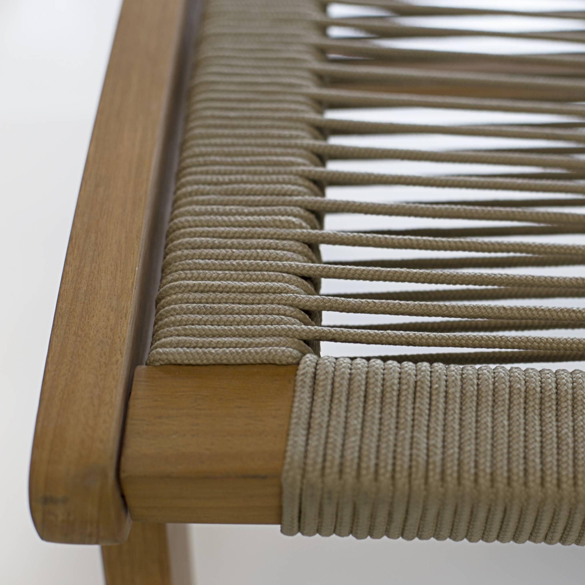 Silla de jardín de madera y cuerda con reposapiés, Pardo 6/6