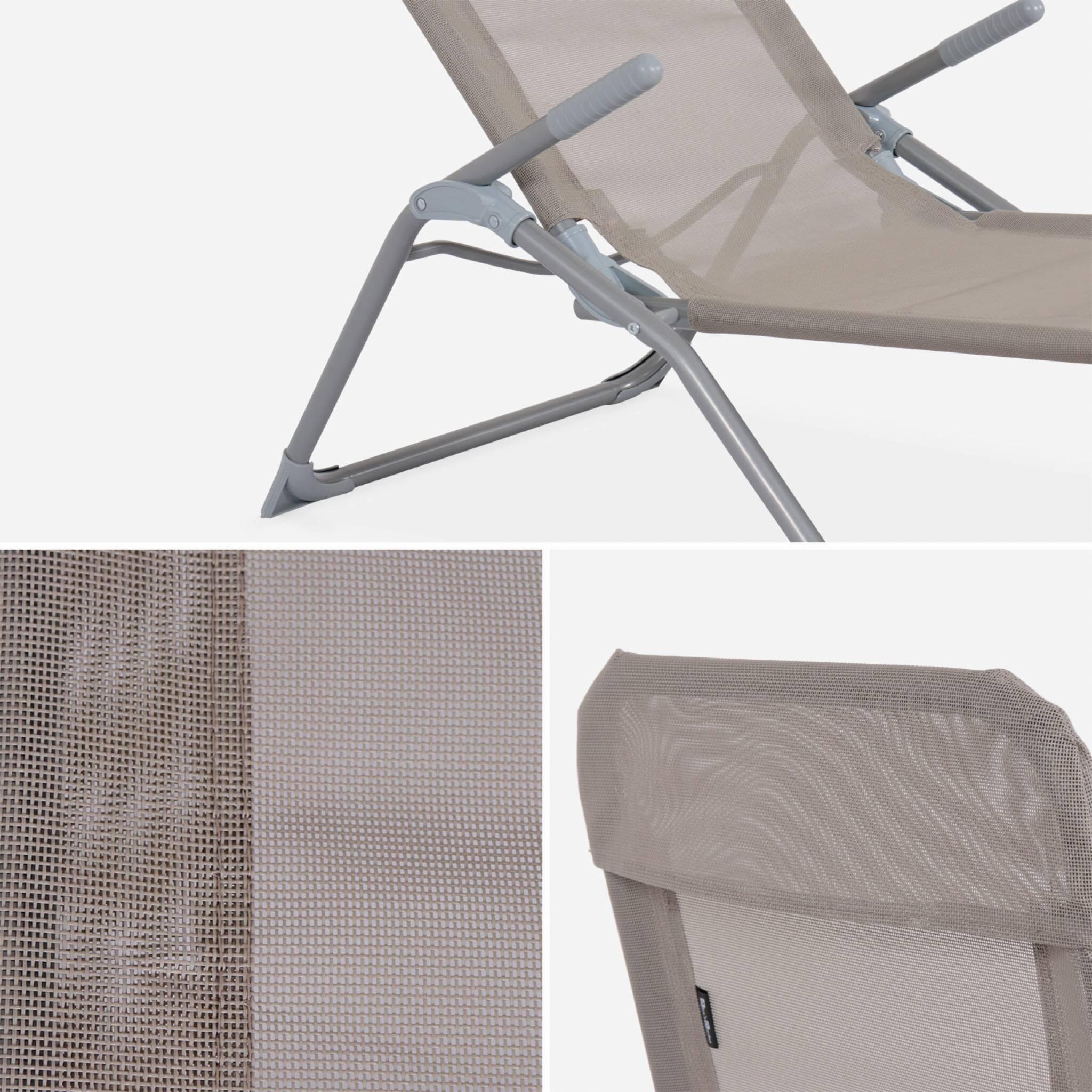Espreguiçadeira dobrável Textilene com 2 posições, set de 4, Taupe 6/6