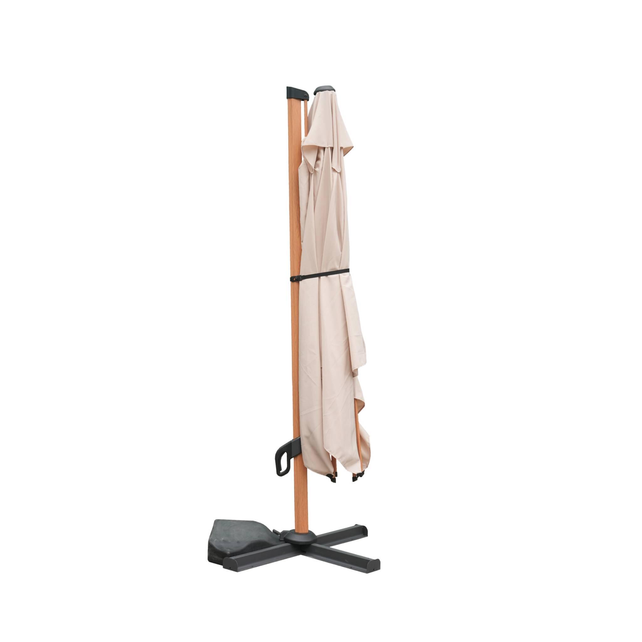 Parasol deslocado retangular 3x4m, mastro efeito madeira, Beige 6/6