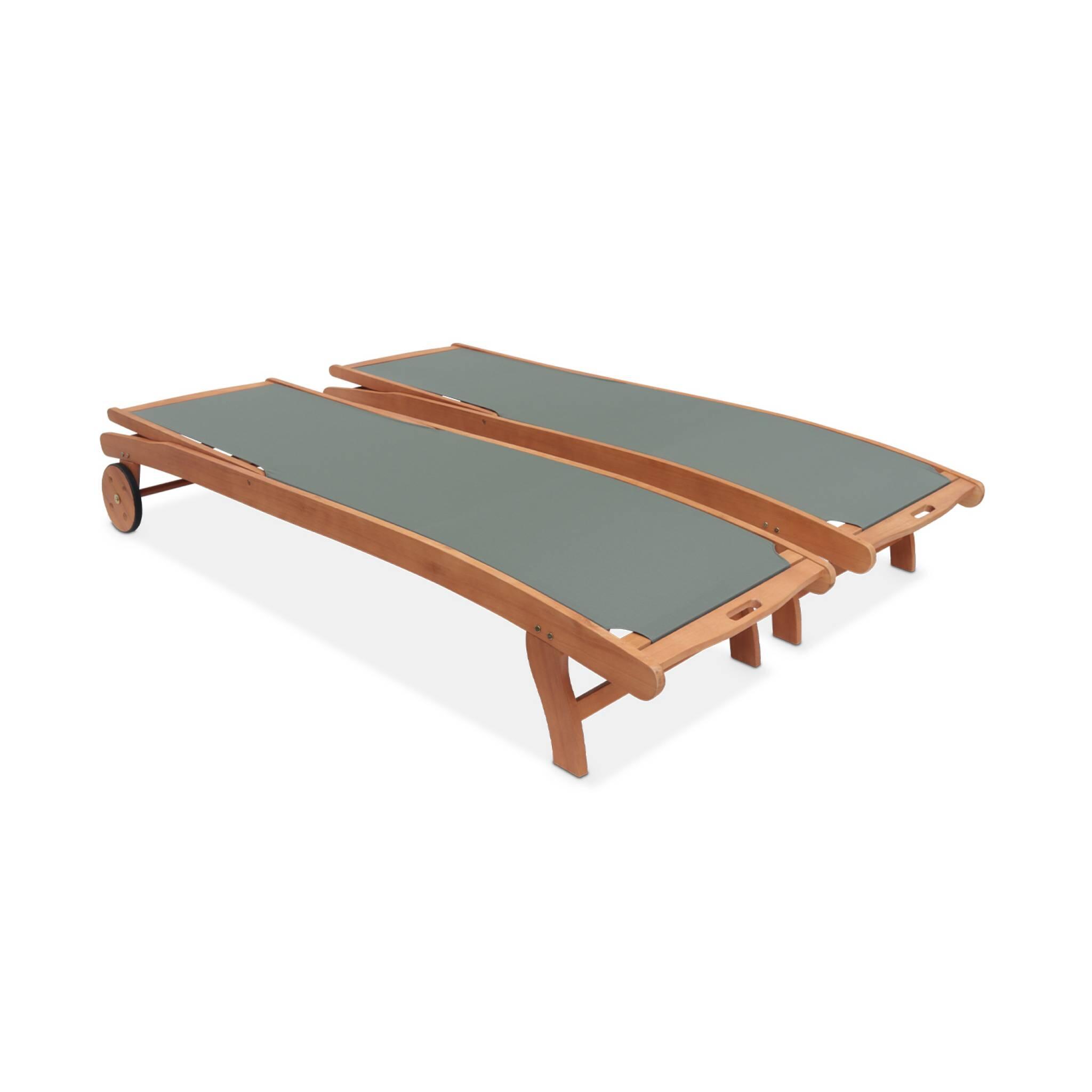 Tumbona de madera multiposición con ruedas, set de 2, Verde kaki 6/6