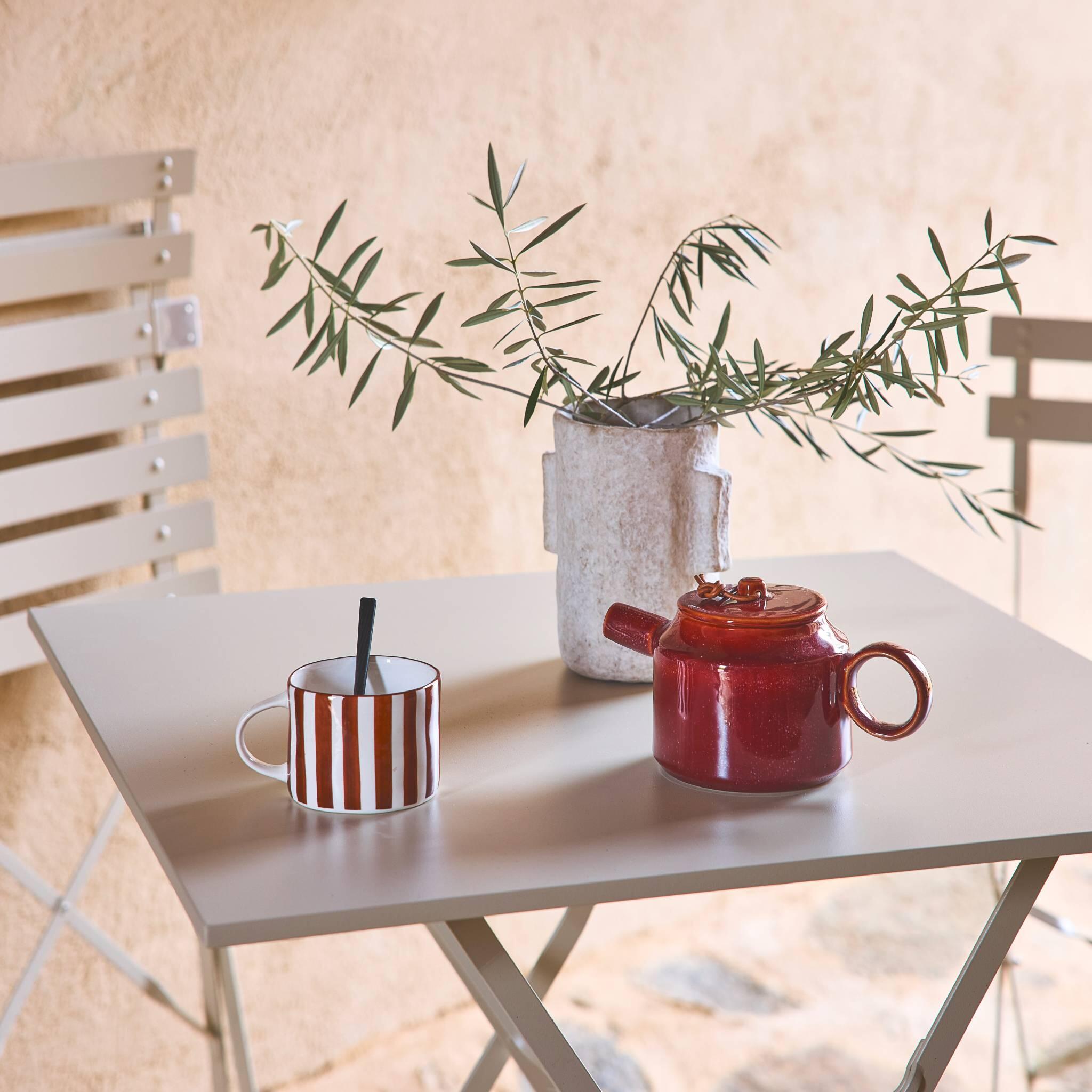 Mesa de jardim bistrô dobrável em metal, 2 cadeiras, Beige 6/6
