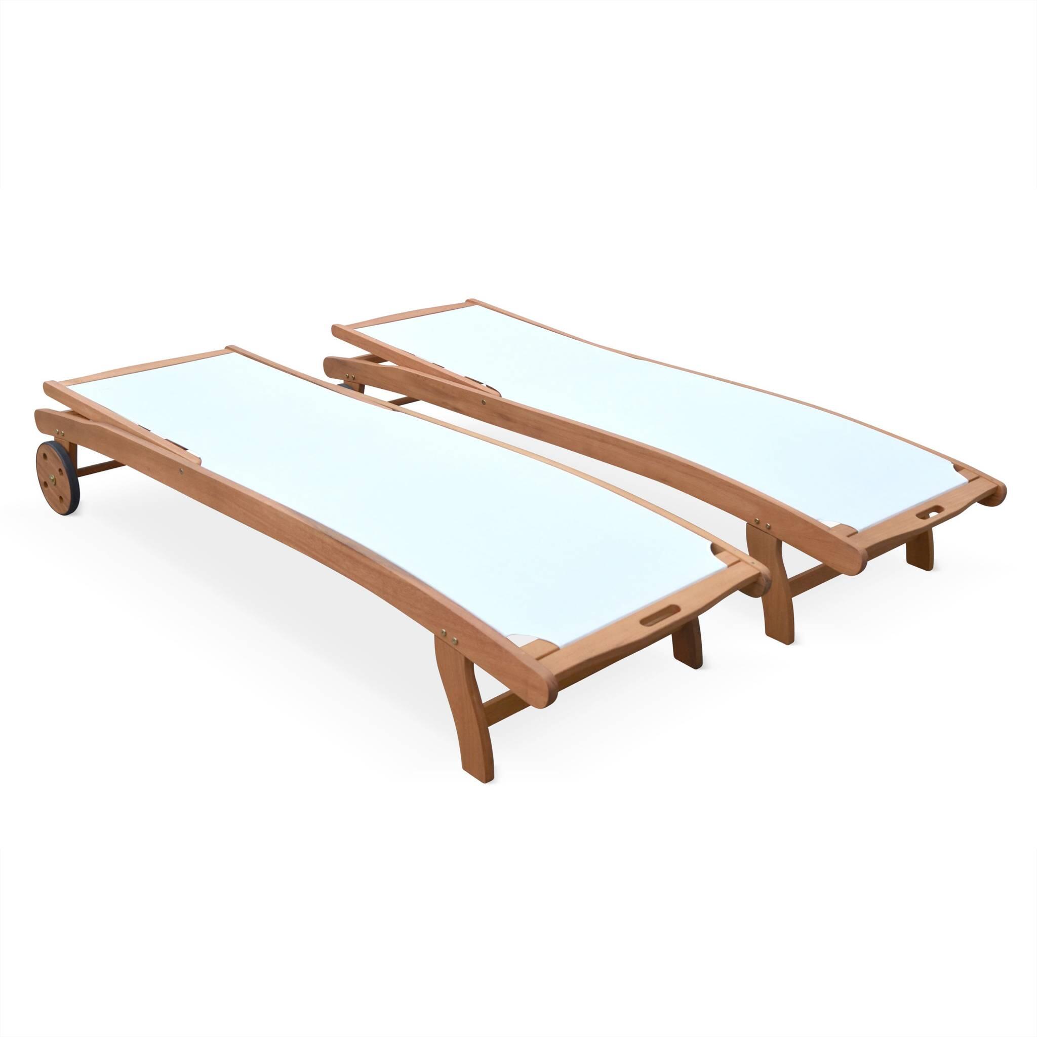 Tumbona de madera multiposición con ruedas, set de 2, Blanco 4/6