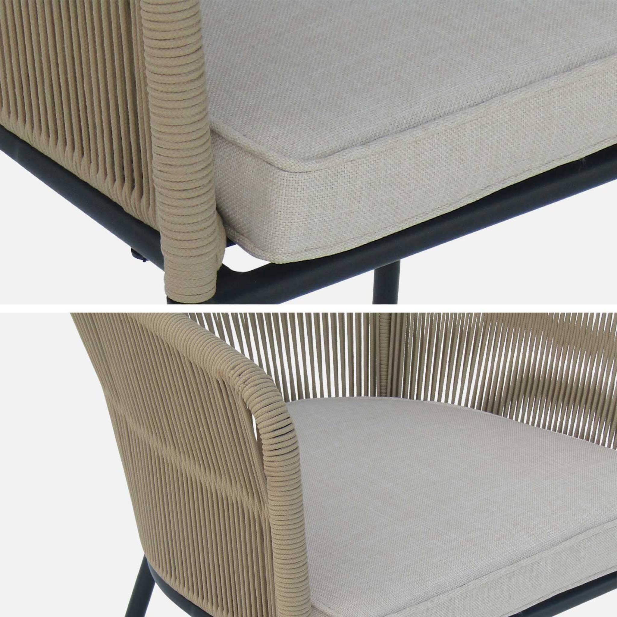 Sillón de jardín de cuerda y acero galvanizado, set de 4, Beige 6/6