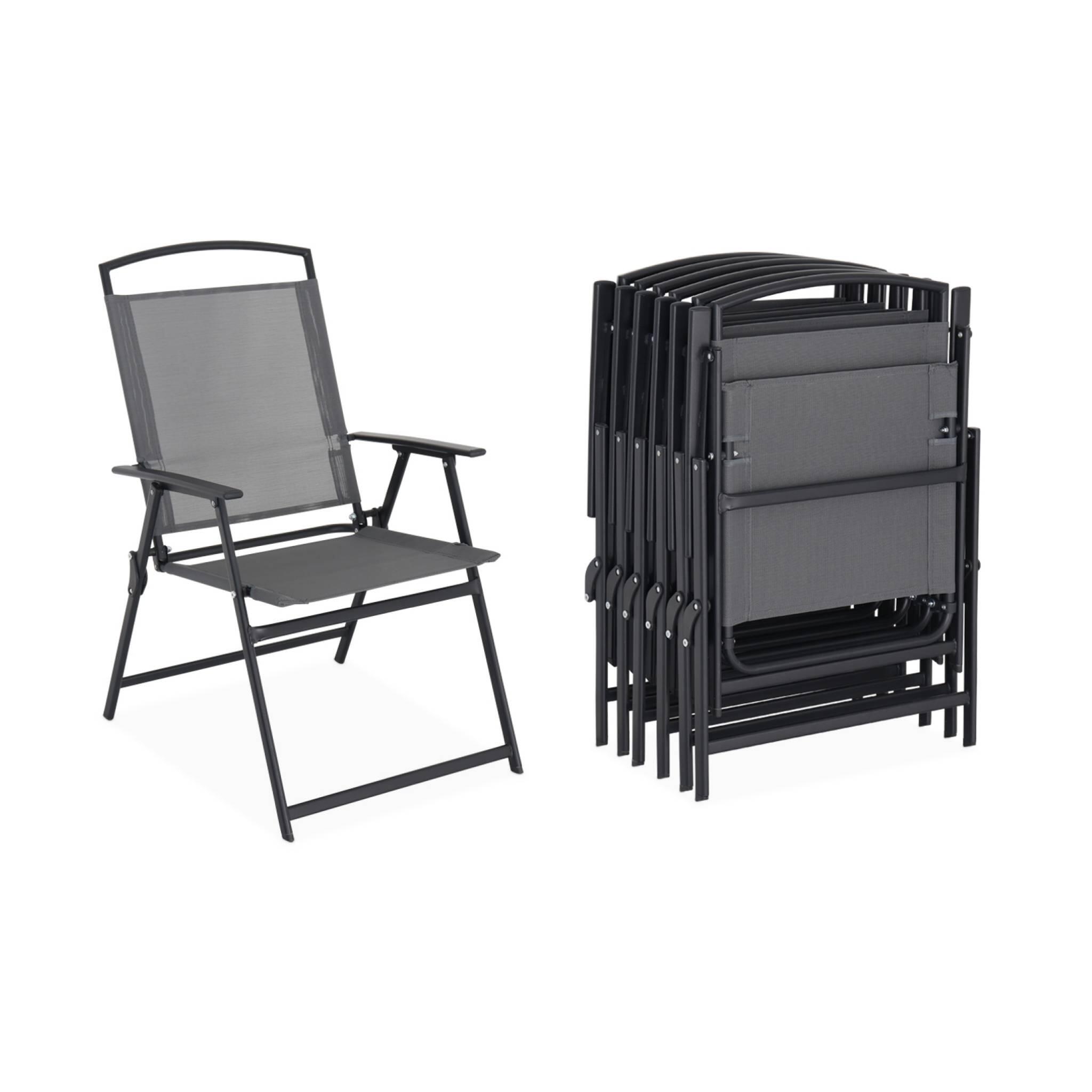 Mesa de jardim em aço, 6 poltronas e 1 guarda-sol, Cinza 6/6
