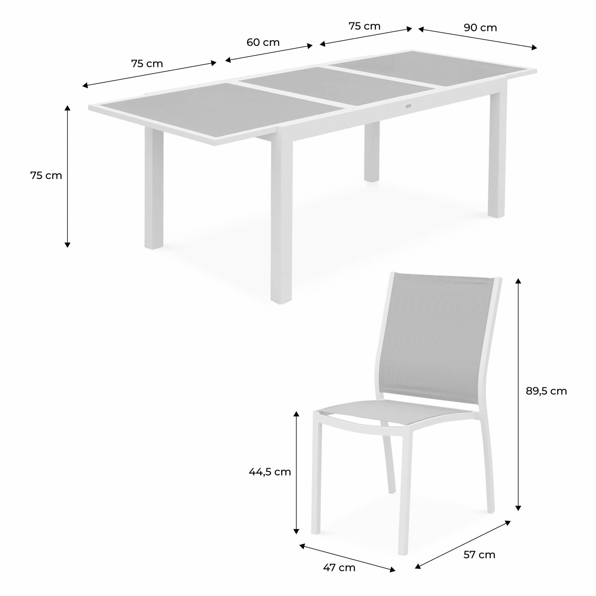 Mesa de jardim extensível em alumínio, 6 cadeiras, Cinza 6/6