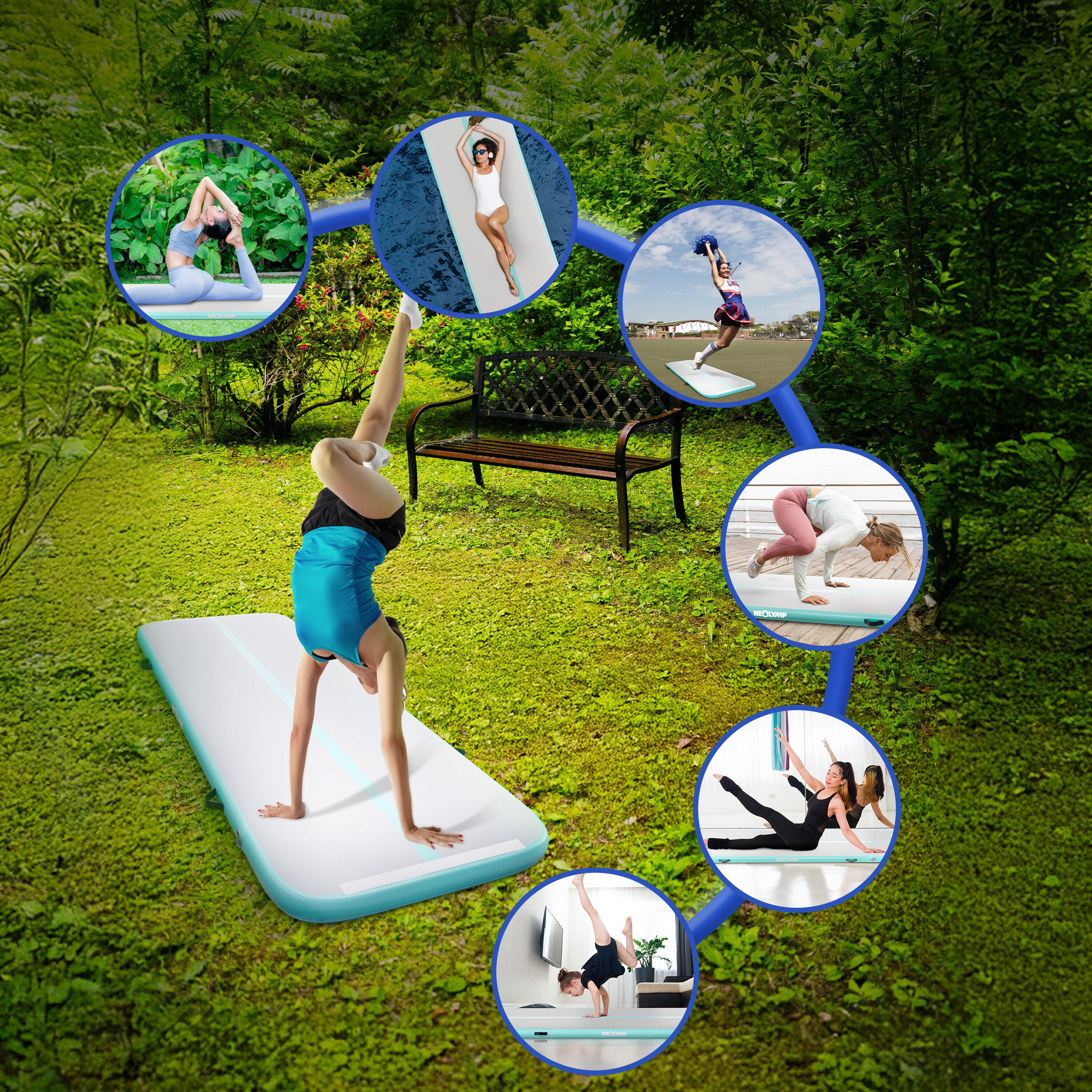 Tapis de gymnastique gonflable 3m - Piste d'air tumbling pour enfants & adultes 5/7