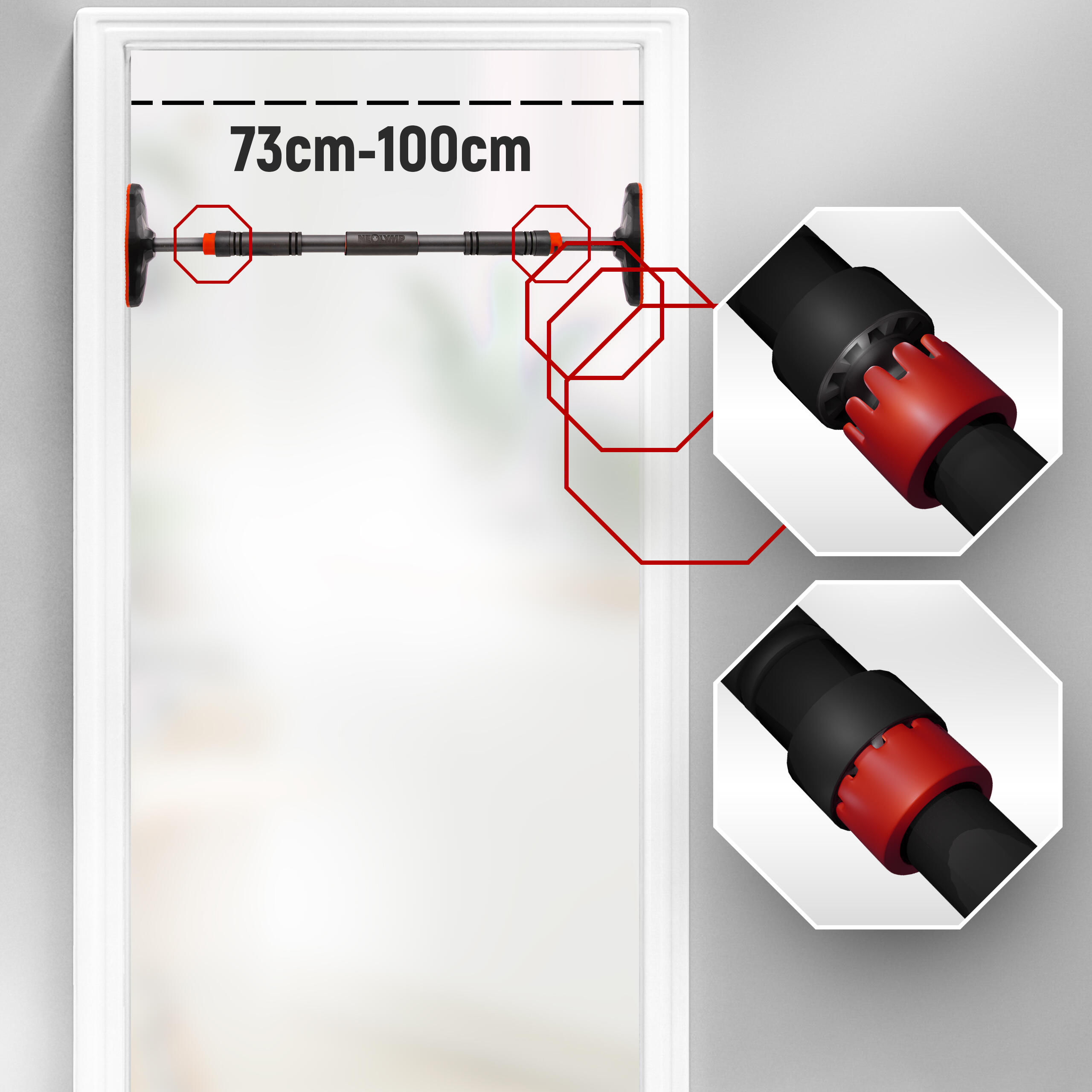 Klimmzugstange Türrahmen – ohne Schrauben, Pull Up Bar für dein Homegym (Rot) 7/7