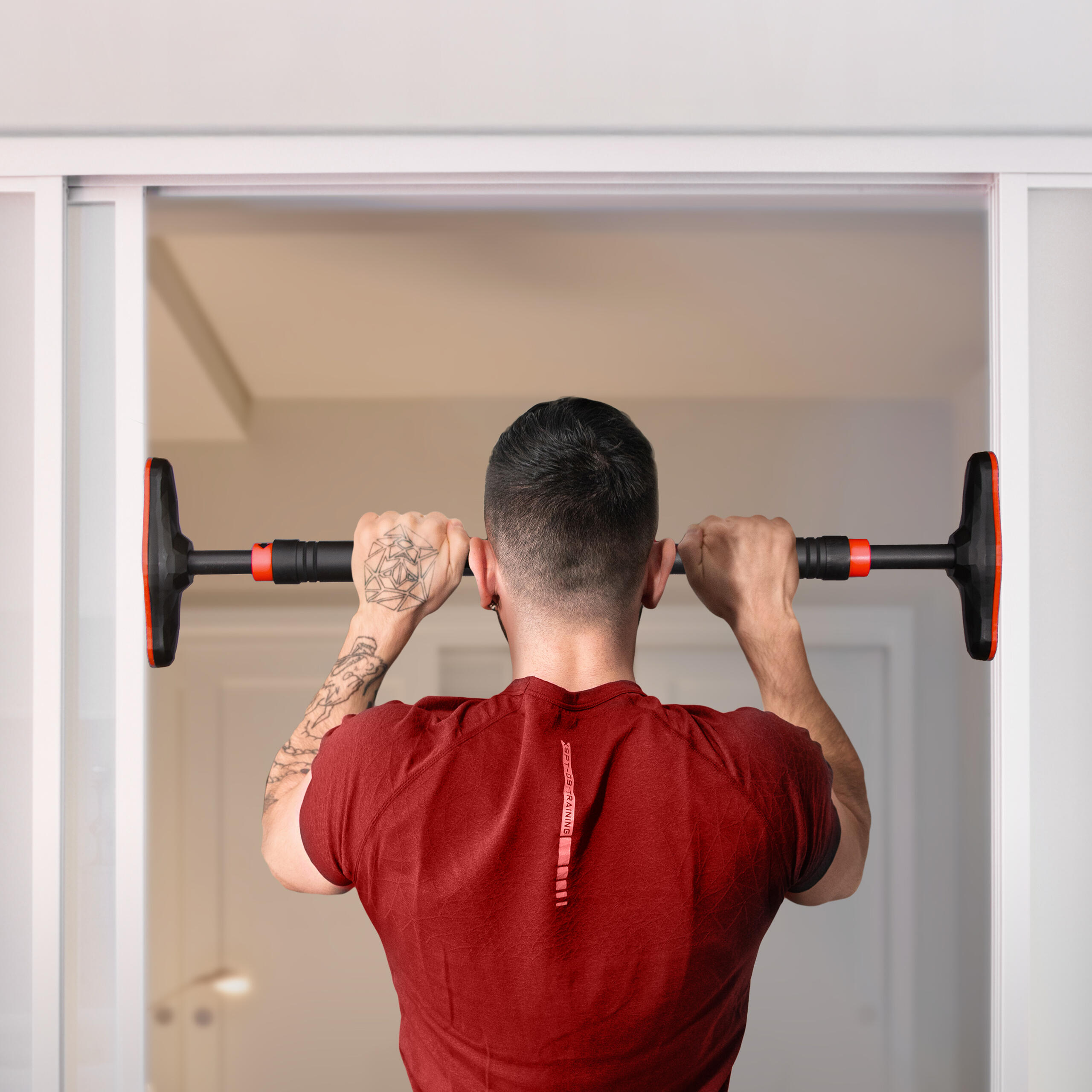 Klimmzugstange Türrahmen – ohne Schrauben, Pull Up Bar für dein Homegym (Rot) 5/7