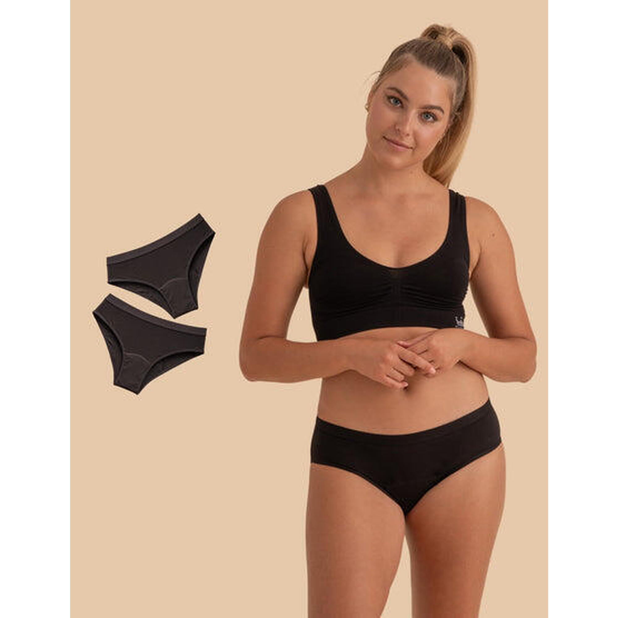 Anaissa - Lot De 2 Culottes Menstruelles En Coton Bambou Pour Flux Abondant - Culotte - Noir - 12 À 14 Ans - Decathlon