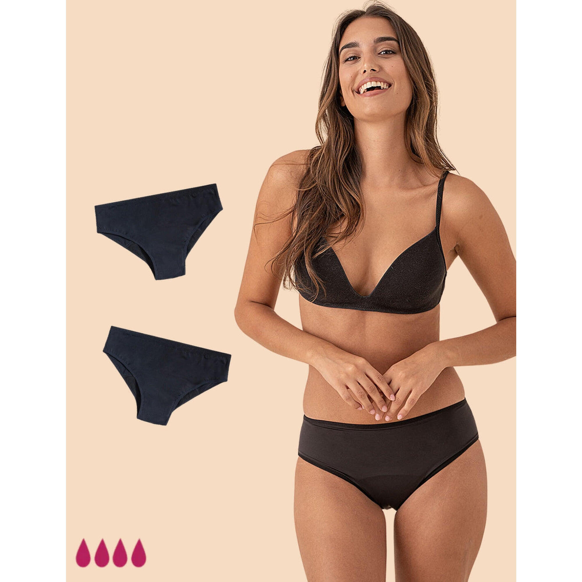 Anaissa - Pack.2- Bikini Menstruel Pour Femmes Et Adolescentes, Celine. - Bas De Maillot De Bain - Noir - Decathlon