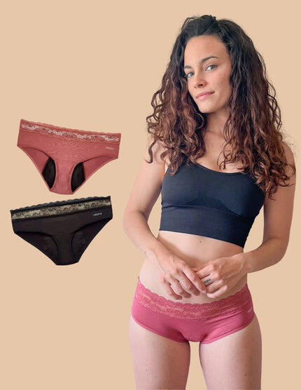 ANAISSA Set di 2 mutandine mestruali per flussi abbondanti in cotone di bambù