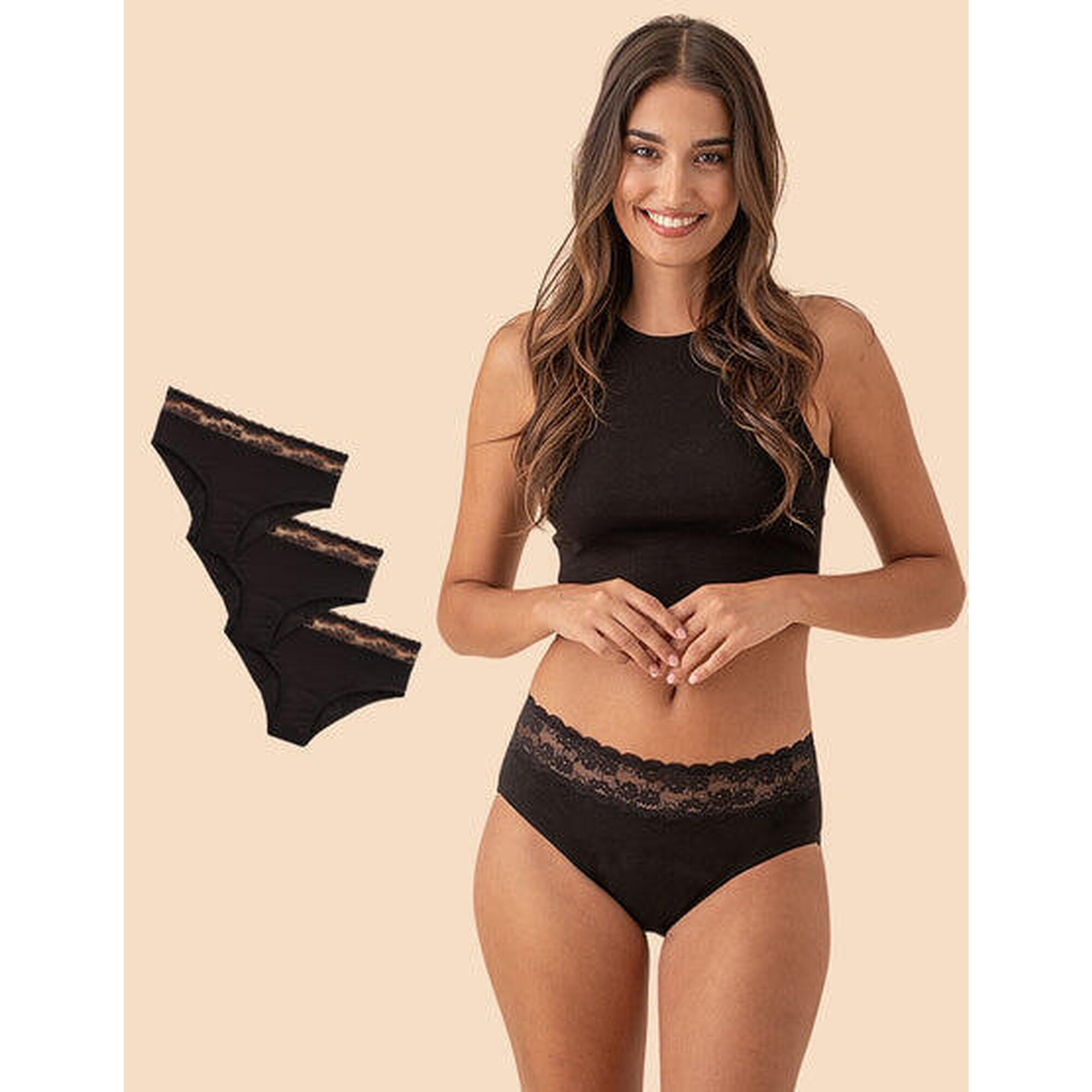 Anaissa - Pack 3 Culottes Menstruelles Coton Flux Abondants Lola - Culotte - Noir - S - Decathlon