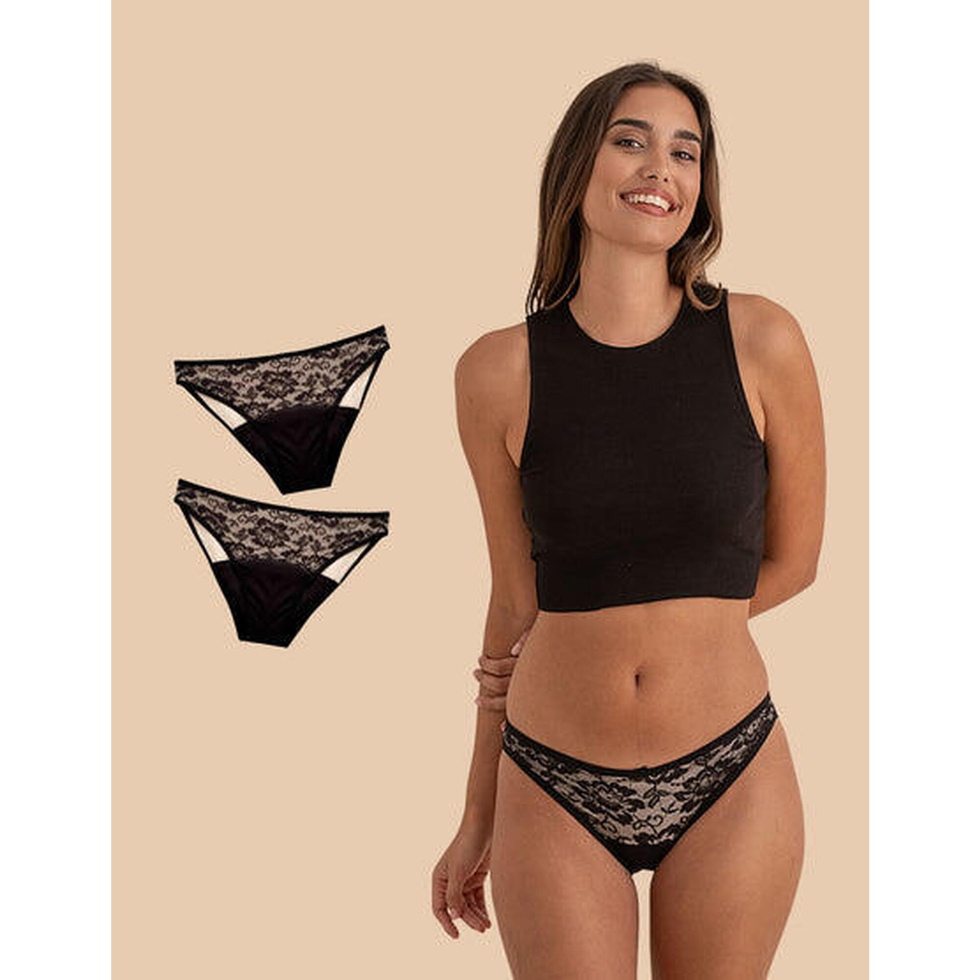 Anaissa - Lot De 2 Culottes Menstruelles En Coton Bambou Pour Flux Abondant - Culotte - Beige|noir - 48 Xl - Decathlon