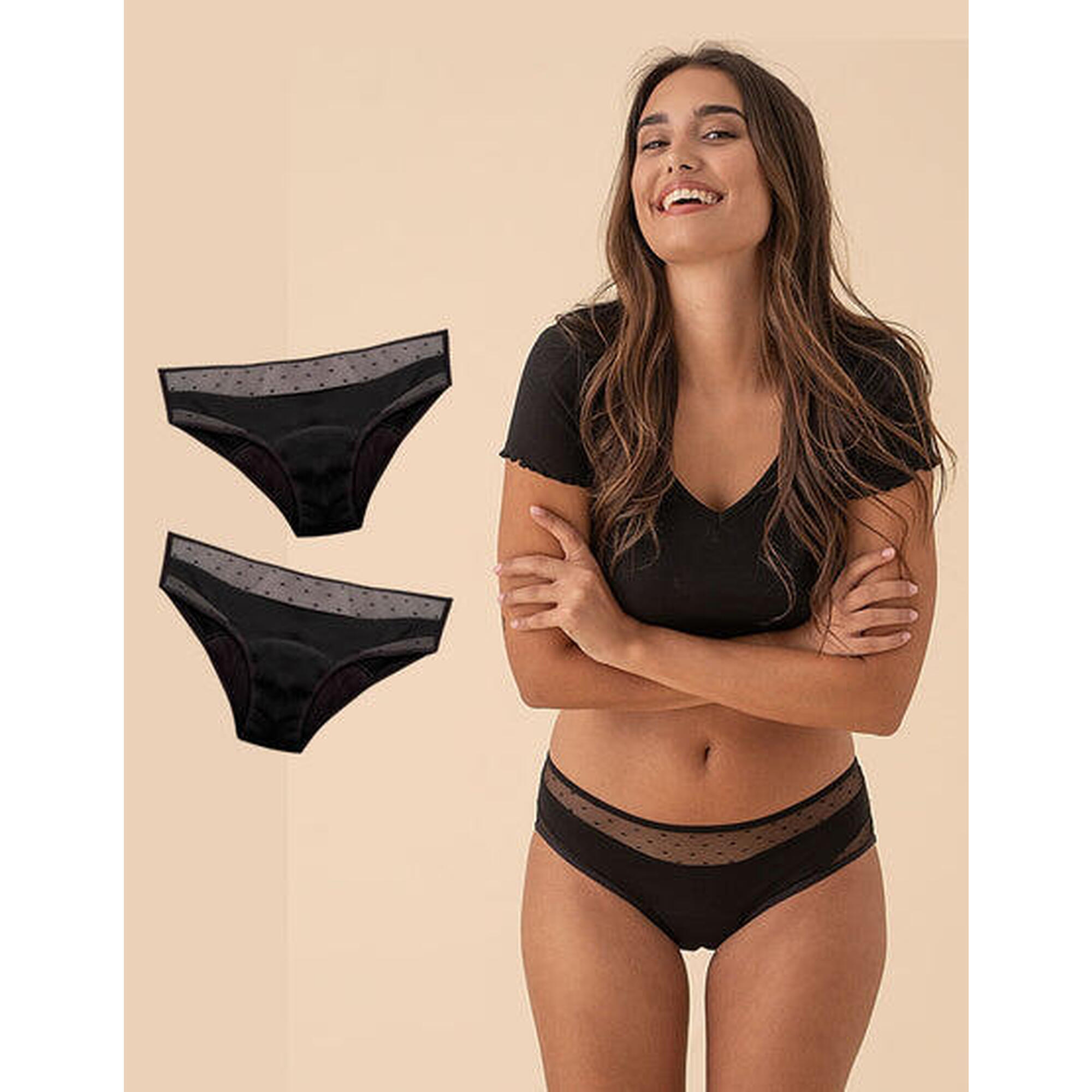 Anaissa - Lot De 2 Culottes Menstruelles En Coton Bambou Pour Flux Abondant - Culotte - Noir - 40 M - Decathlon