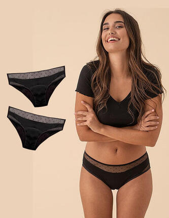 Lot de 2 culottes menstruelles en coton bambou pour flux abondant