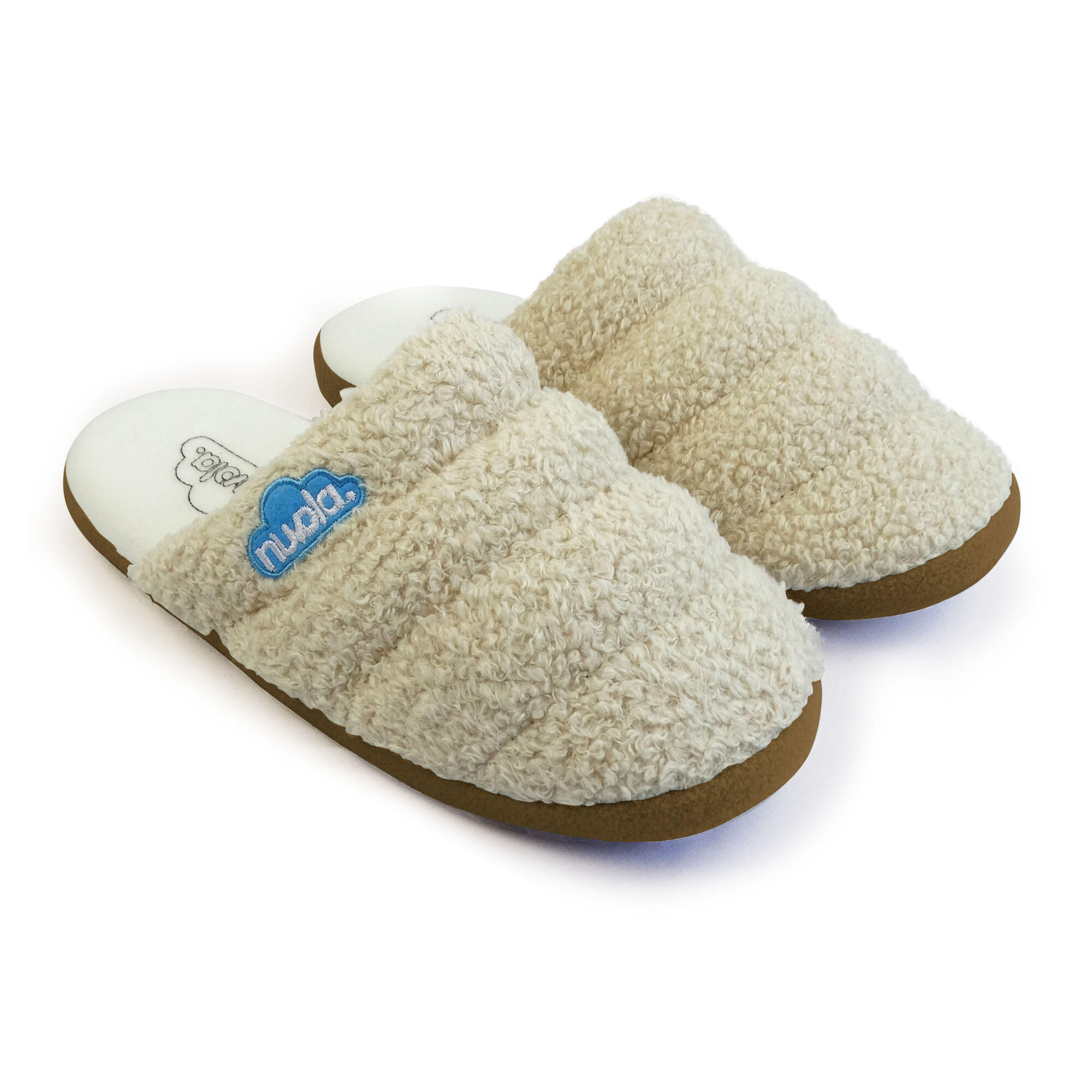 Pantufas unissex nuvola de cor bege com solo de bleracha 3/6