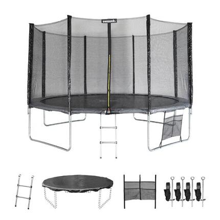 Trampoline 400cm - Mercure XXL gris, filet, échelle, bâche, filet chaussures,