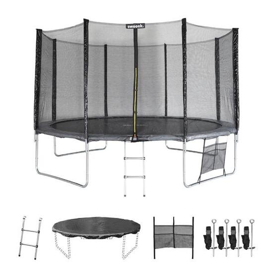 Trampoline 400cm - Mercure XXL gris, filet, échelle, bâche, filet chaussures,