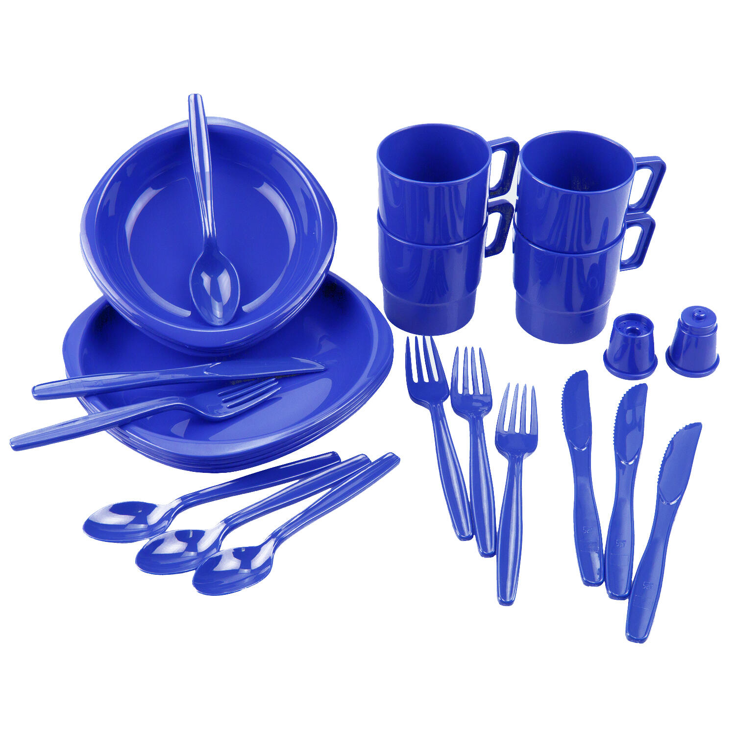 BLACK SNAKE Camping Geschirr + Besteck | Outdoor Geschirrset | 4 Personen | Royalblau