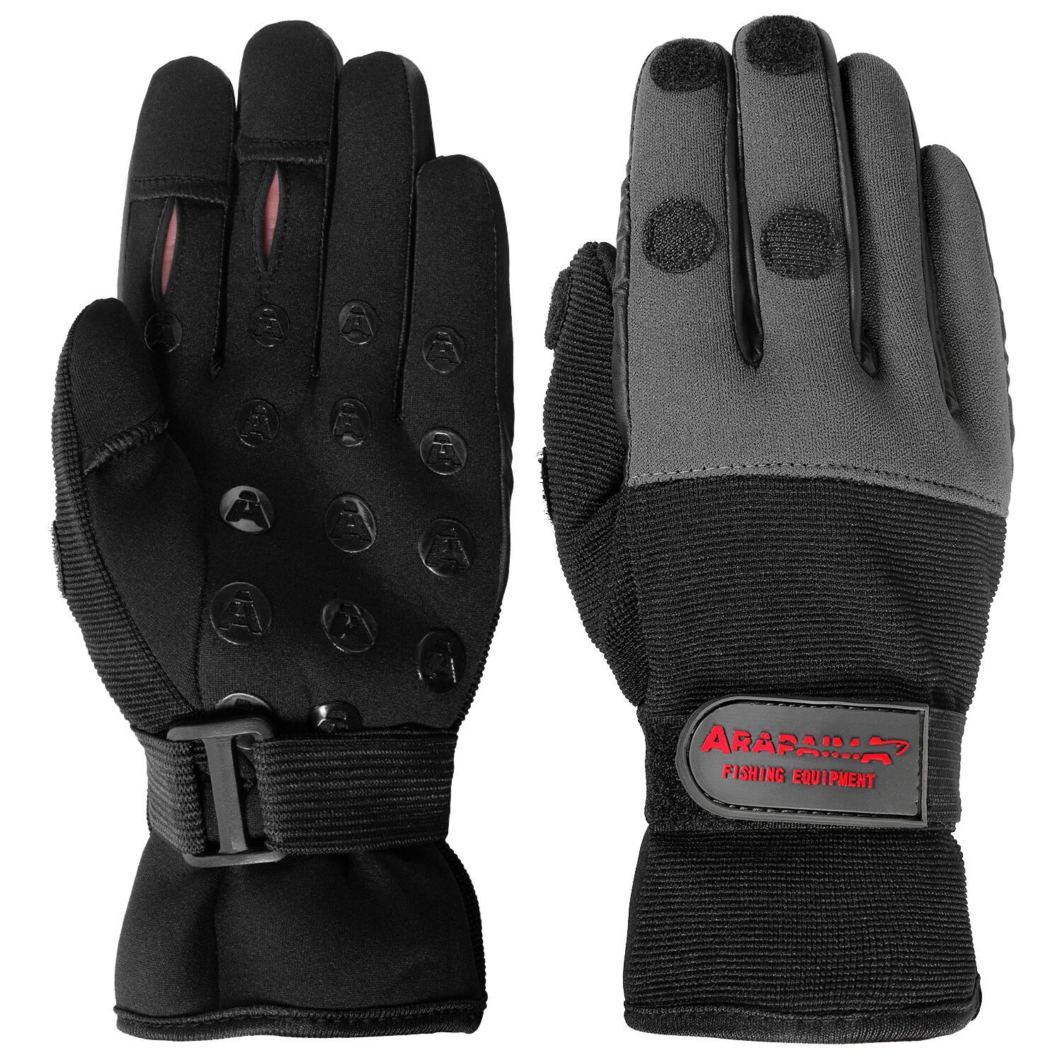 ARAPAIMA FISHING EQUIPMENT Vishandschoenen Neopreen 'wizard' | Opvouwbare vingertoppen | Grijs/Zwart