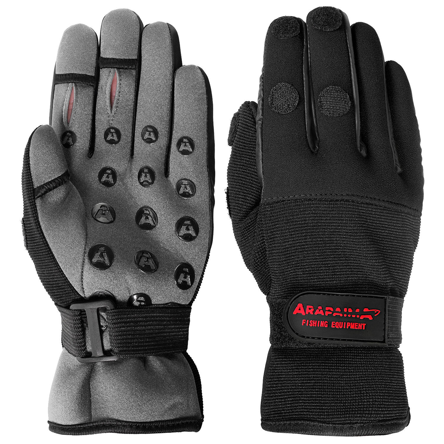 ARAPAIMA FISHING EQUIPMENT Vishandschoenen Neopreen 'wizard' | Opvouwbare vingertoppen | Zwart/Grijs