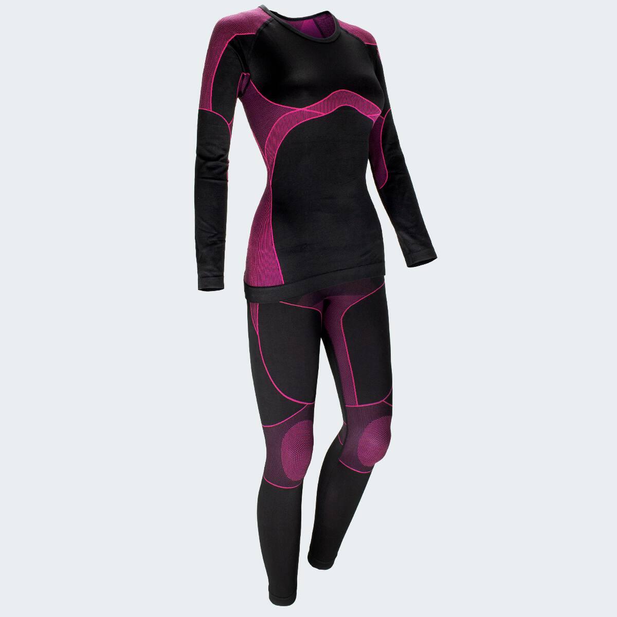 Set biancheria intima termica | Donna | Senza cuciture | Nero/Fucsia 5/6