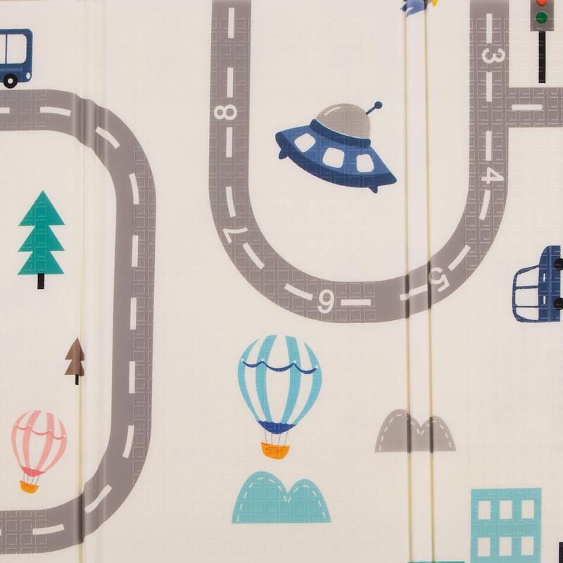 Dwustronna mata piankowa, edukacyjna dla dzieci 150x200 cm składana, pojazdy