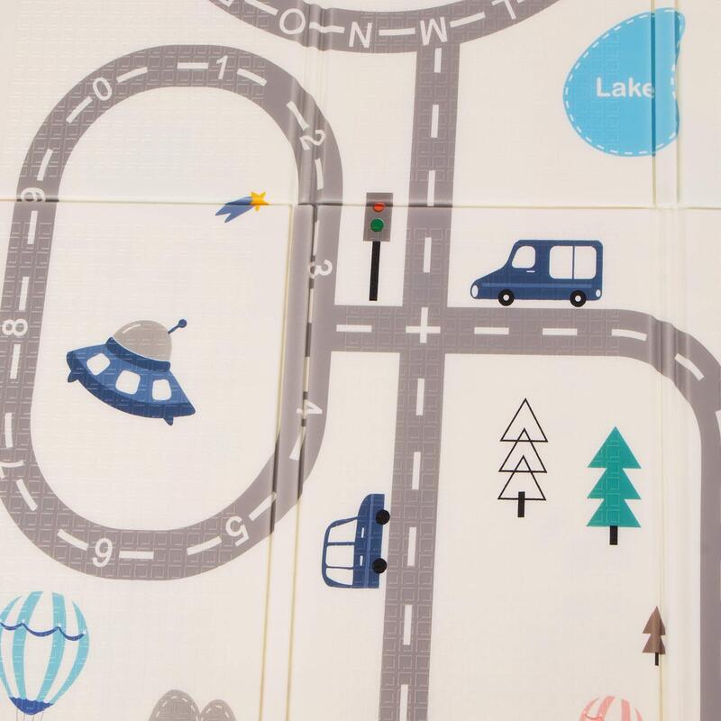 Dwustronna mata piankowa, edukacyjna dla dzieci 150x200 cm składana, pojazdy