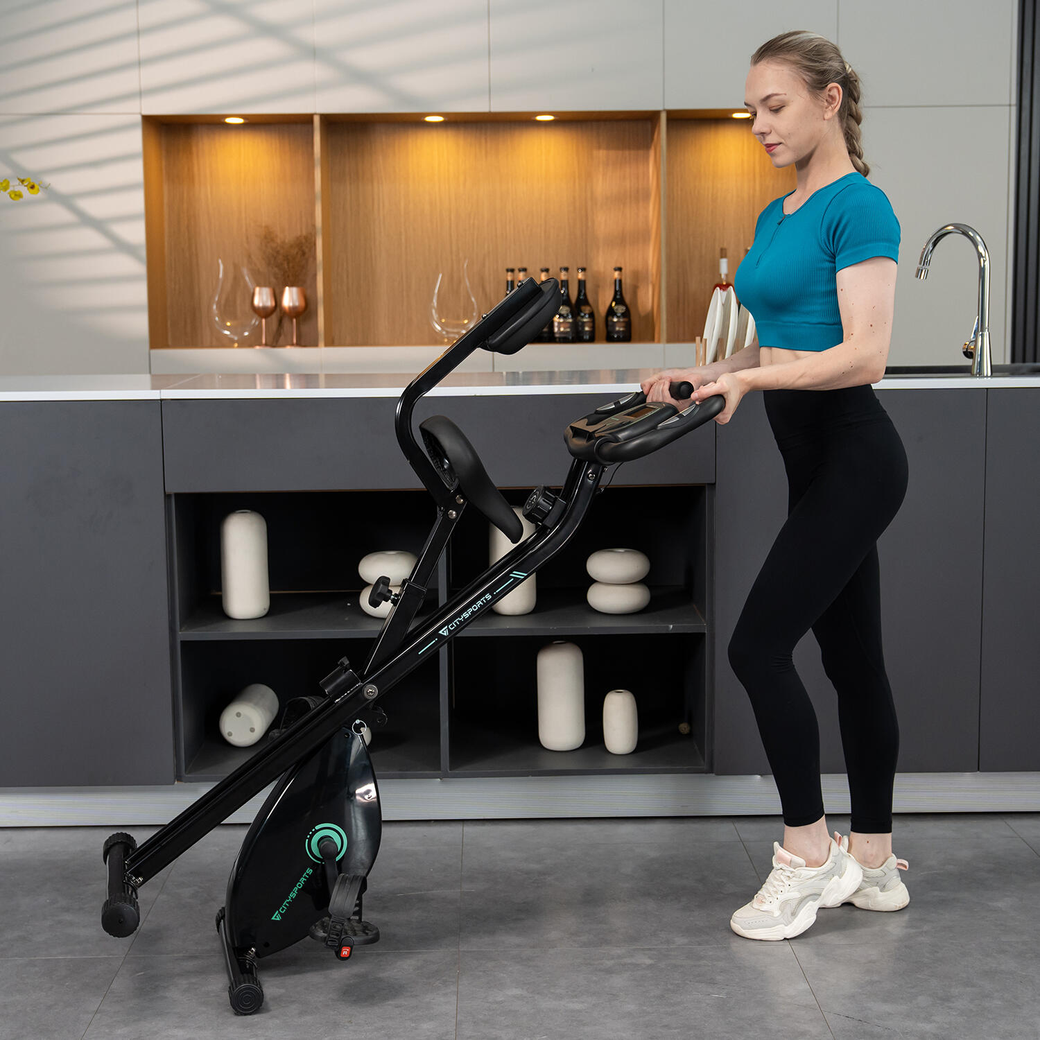 Hometrainer Opvouwbare, X-Bike, 8 Weerstandsniveaus, Compact en Stil 3/7