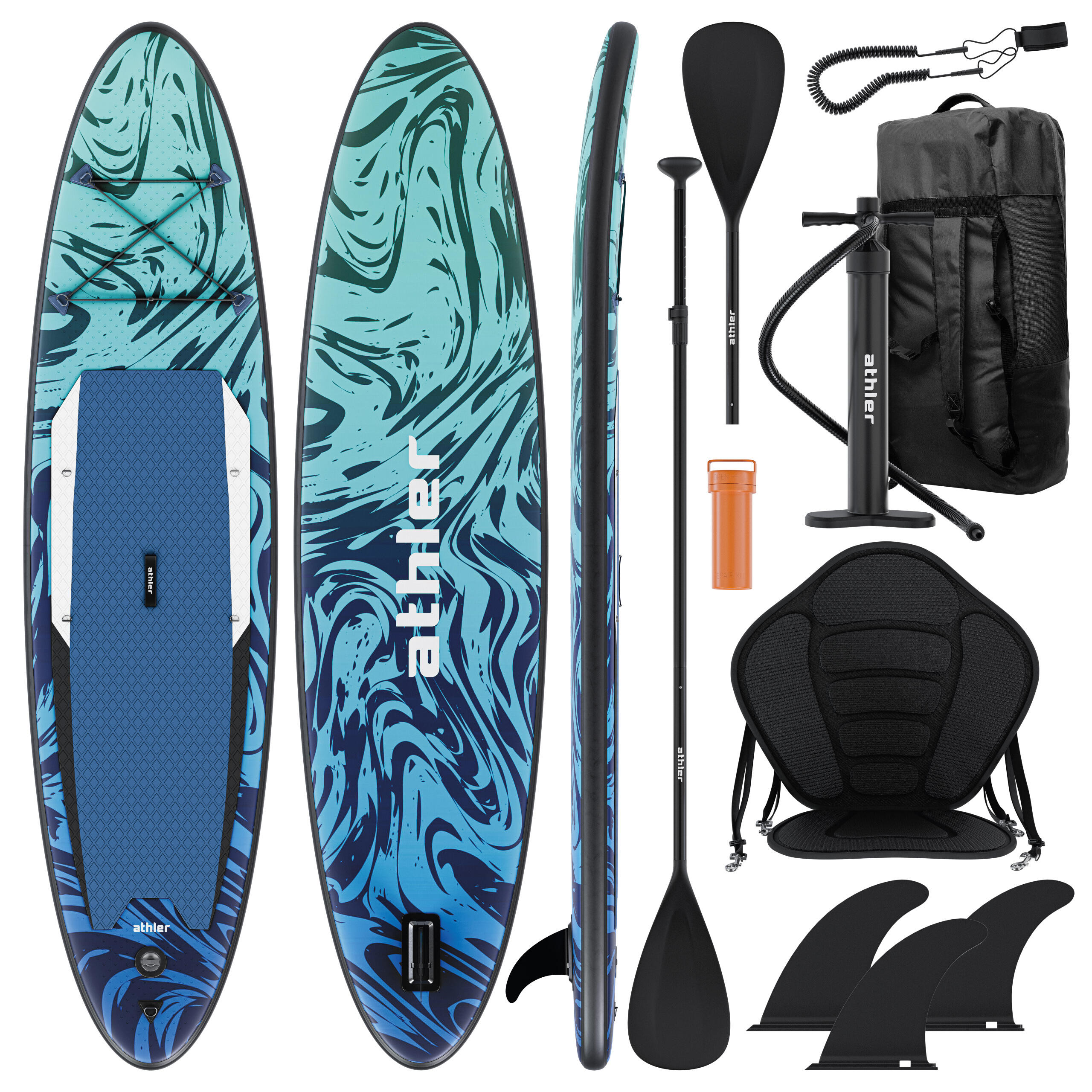 ATHLER Stand Up Paddle Board aufblasbares 2-in-1 Sea 70, 330cmx80cm, Hohe Stabilität
