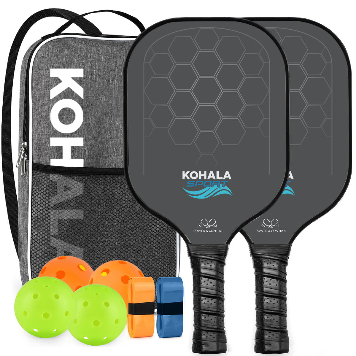 DEVESSPORT Devessport Set 2 Raquetas Pickleball de Fibra de Carbono + Bolas Kohala