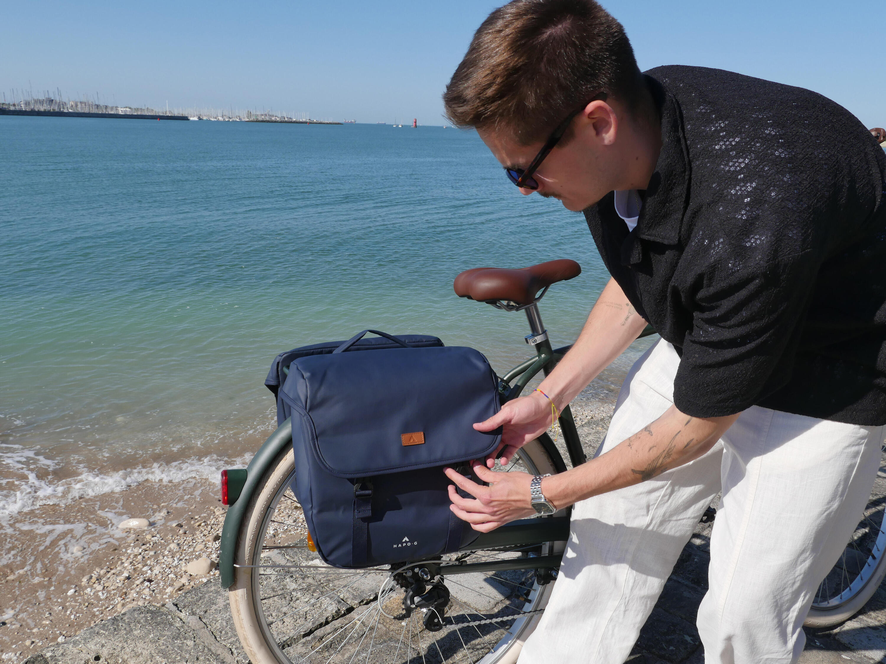 Bolsa doble portaequipajes impermeable bicicleta 27L AZUL 4/7