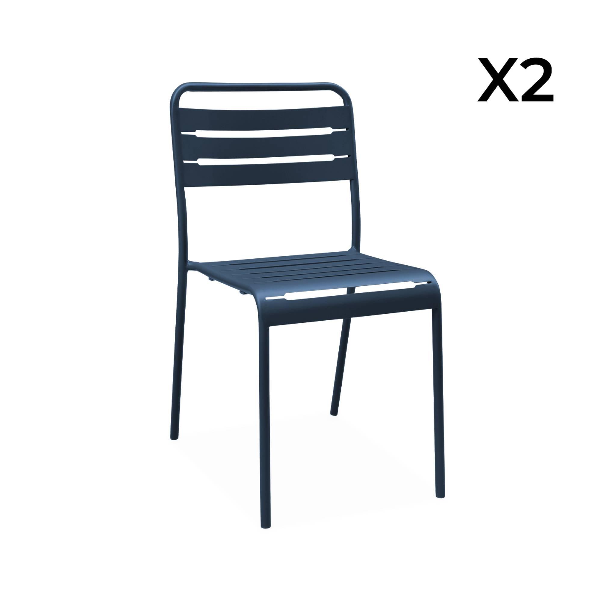 Set mesa de jardín bistró de acero con 2 sillas, 70 cm, Azul marino 6/6