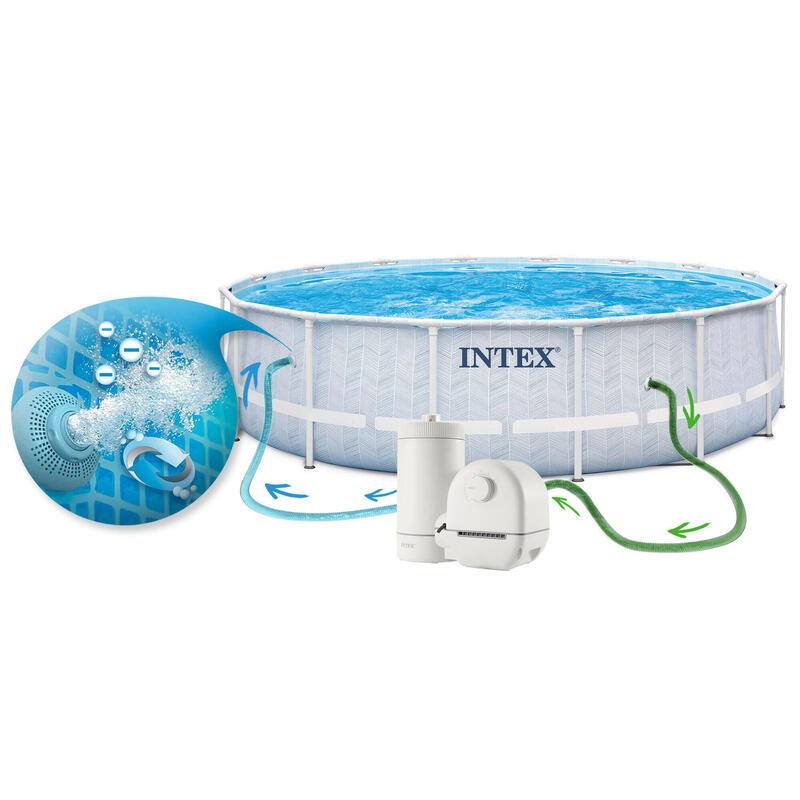 Piscina circular desmontável L c/estação de tratamento Chevron Prism Frame INTEX