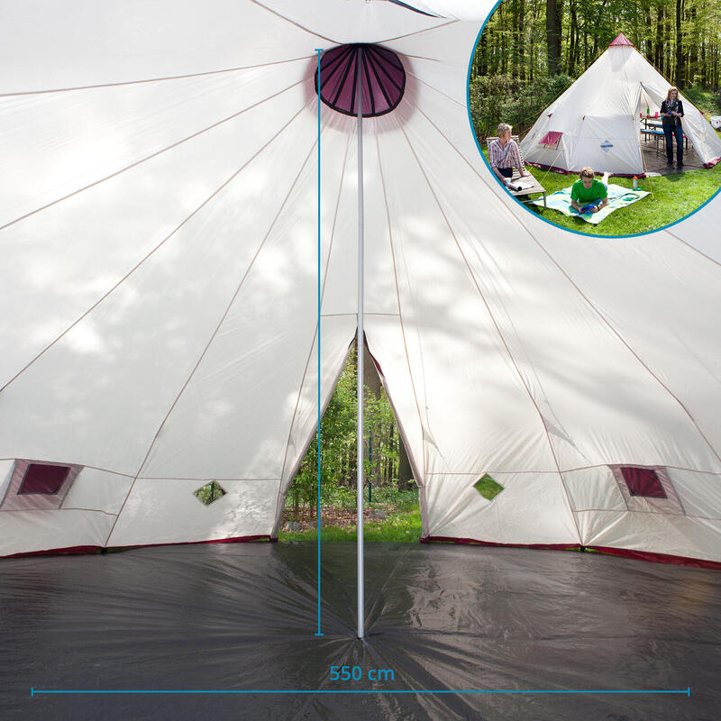 Tente Tipi Kota 550 pour camping - 12 personnes - Hauteur 3 m - Diamètre 5,5 m