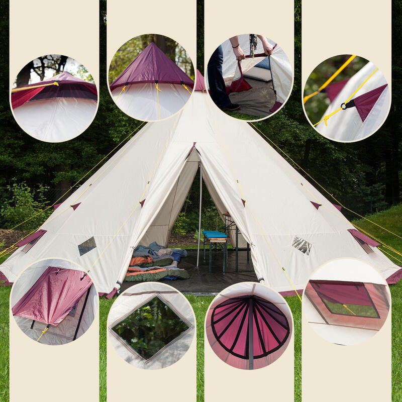 Tente Tipi Kota 550 pour camping - 12 personnes - Hauteur 3 m - Diamètre 5,5 m