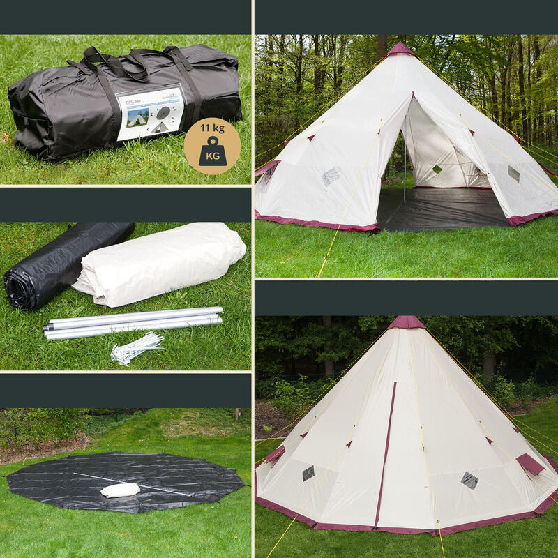Tente Tipi Kota 550 pour camping - 12 personnes - Hauteur 3 m - Diamètre 5,5 m
